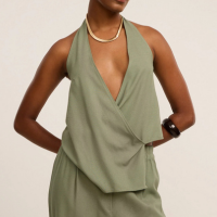 Blusa Frente Única Transpassada em Viscolinho Verde