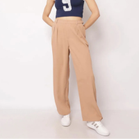 Calça Feminina Alfaiataria com Pregas Cós com Aviamento Bege