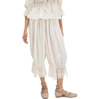 Calça feminina longa Bloomer com acabamento em renda, calça capri estilo ca