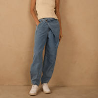 Calça Jeans Barrel Transpassada