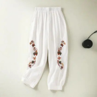 Calças Bloomers Femininas - Cintura Alta, Comprimento Tornozelo, Bordado e