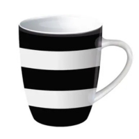 Caneca de Chá e Café de Cerâmica Preto e Branco 300ml Hauskraft Faixas CANC