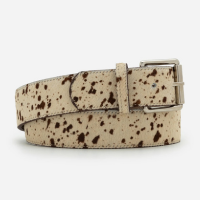 Cinto Médio em Couro com Estampa de Vaca Bege