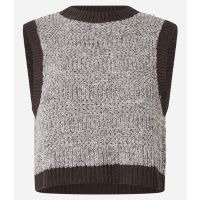 Colete Curto em Chenille Mescla com Detalhe Contrastante Marrom