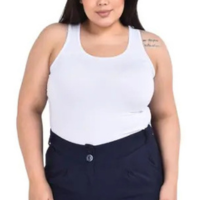 Regata Com Alça Cavada Plus Size Lisa Casual - CACHARREL STORE