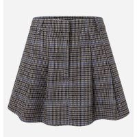 Short Saia Plissada com Viscose e Estampa Xadrez Marrom