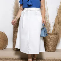 Saia Longa Alfaiataria Com Cinto Exclusivo e Zíper Lateral - Rosamel