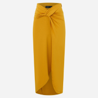 Saia New Midi em Jersey com Transpassado na Cintura Dourado