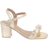 Sandália dourada feminina de salto alto grosso bloco confortável aberta - S