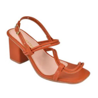 Sandália Feminina Salto Grosso Bloco Recuado Tiras com Fivela Elegante Conf