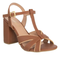 Sandália Gabriela Salto Grosso Tiras Cruzadas Caramelo