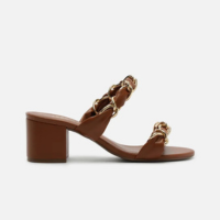 Sandália Marrom Salto Bloco Tiras Elos