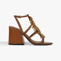 Sandália Salto Bloco Couro Marrom