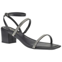 Sandália Salto Grosso Bloco Feminina Strass Brilho Dourada - LAZZLU