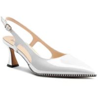 Sapatos femininos TNYNFBEB, salto de gatinho, bico fino, brancos, 6,5 cm