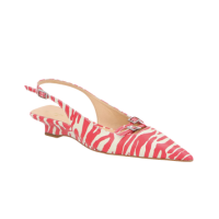 SCARPIN SLINGBACK ANABELA EM COURO ZEBRA VERMELHA COM FIVELAS