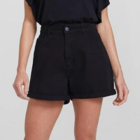 Shorts Cintura Alta Mom Em Sarja De Algodão Feminino - Preto
