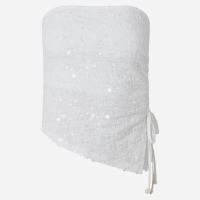 Top Tomara que Caia em Paetê com Colissê Lateral e Barra Assimétrica Branco