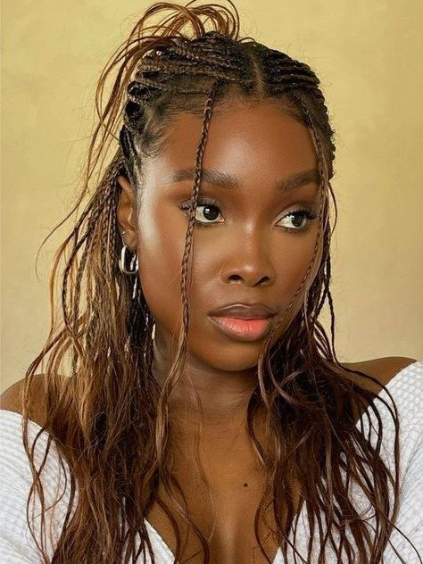 Penteados com trança combinam fios finos e médios em estilo semi-preso, destacando textura natural.