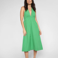 Vestido Animale Jeans Midi Frente Única Like Linen Feminino - Verde