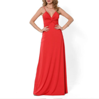Vestido Bisô Jersey Longo Torção Vermelho - Vermelho