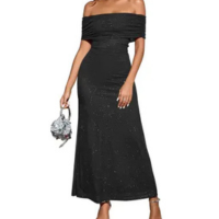 Vestido feminino KUTUMAI sem ombros, Bodycon, maxi, preto, lantejoulas