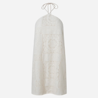 Vestido Frente Única com Amarração e Textura Floral Off White