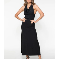 Vestido Longo Frente Única Decote Drapeado Preto Vestido Longo Frente Única