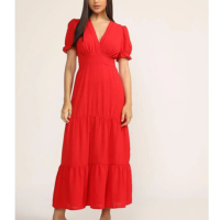 Vestido Longo Manga Curta D Bell - Vermelho