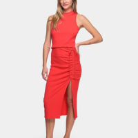 Vestido Midi Il Shin Canelado Fenda - Pink