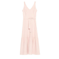 Vestido Midi Listrado com Babado