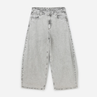 Calça Barrel em Jeans com Bolsos Cinza