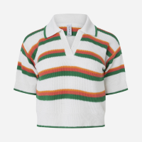 Blusa Polo Regular em Tricô com Estampa de Listras Branco