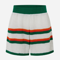 Short Curto em Tricô com Listras e Cós Contrastante Branco/Verde/Laranja