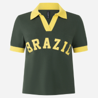 Blusa Polo em Piquet Bicolor com Estampa Brazil Verde