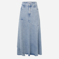 Saia Midi em Jeans Delave com Barra Irregular Azul