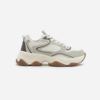 Tênis Chunky em PU com Detalhes Ondulados Cinza/ Off White