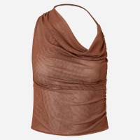 Blusa em Tule com com Decote Degagê Assimétrico Marrom