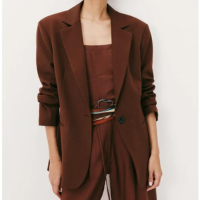 Blazer Feminino Regular Em Crepe - Marrom