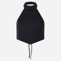 Blusa Cropped em Alfaiataria com Decote Halter e Amarração Preto