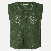 Blusa em Tricô de Efeito Crochê com Barra V Verde