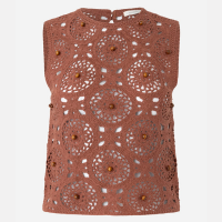 Blusa em Tricô Leve com Padrão Geométrico e Miçangas Marrom