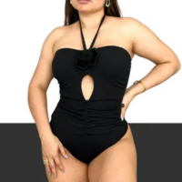 Body Feminino sem alça Detalhe Flor Sem Bojo Com Alça de Amarrar no Pescoço