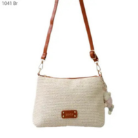 Bolsa Feminina Transversal Palha  Rafia com Pompom 1041 - H2 Bolsas