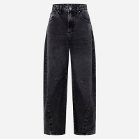 Calça Barrel em Jeans com Recortes na Barra Preto