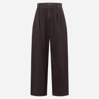 Calça Barrel em Sarja com Pregas e Bolsos Marrom