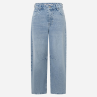 Calça Barrel Jeans com Recorte no Joelho Azul