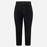 Calça Capri Cintura Alta em Jeans com Passantes e Bolsos Preto