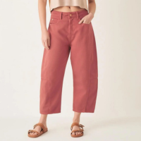 Calça Color Cropped Barrel Cintura Alta - Marrom