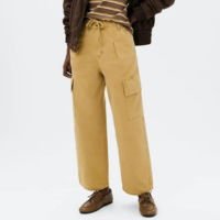 Calça Feminina Barrel Cintura Média De Sarja - Amarelo